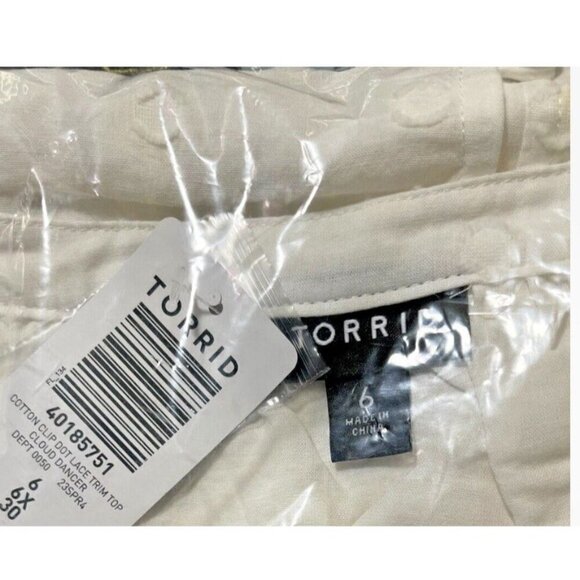 Torrid +6 Off- White Button Down Swiss Dot Lace Accent Cotton Long Sleeve Blouse - Picture 6 of 6